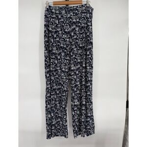 JM Collection Woman Navy White Abstract Print Wide Leg Pants Plus Sz 2X